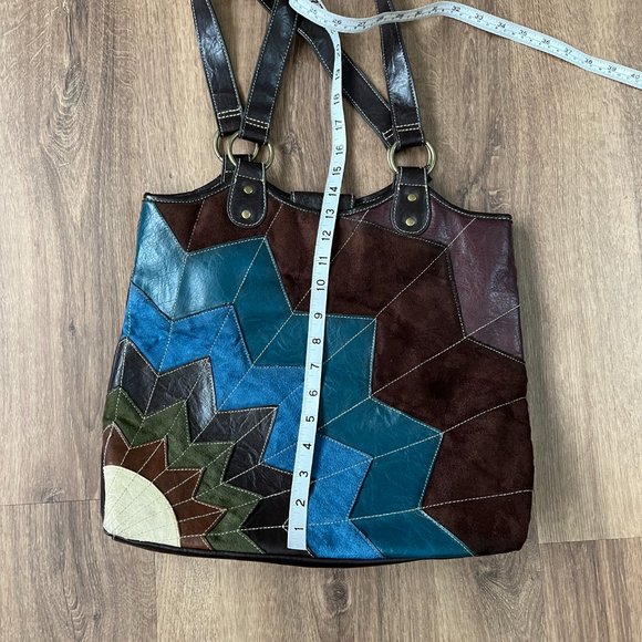 Route 66 Boho Faux Leather/Suede Patchwork Hobo Tote Bag - Picture 5 of 10